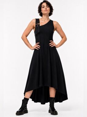 Luxury Unique La Stampa made in Greece Black cargo dress, One shoulder punk